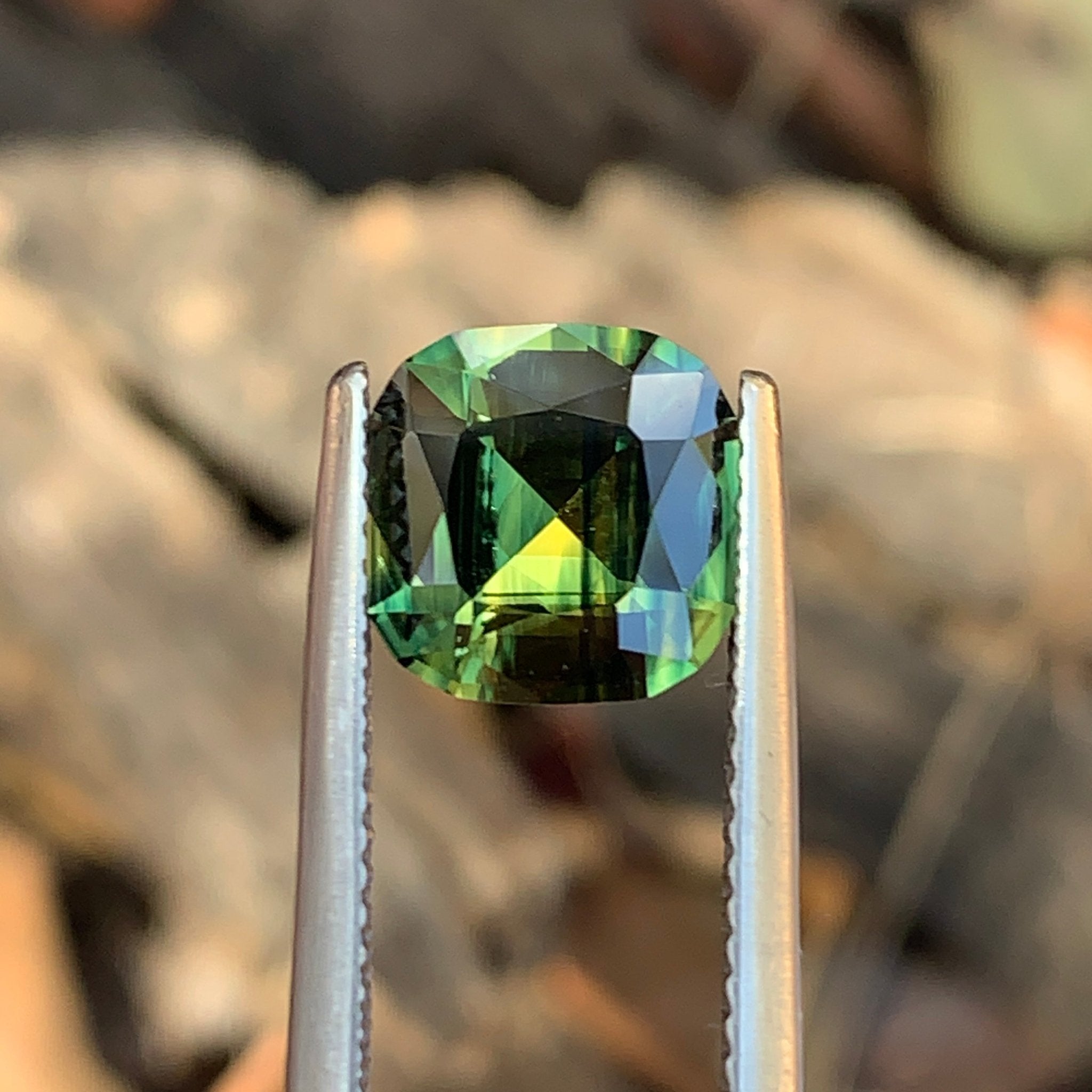 3.47ct Green Yellow Parti Sapphire Cushion