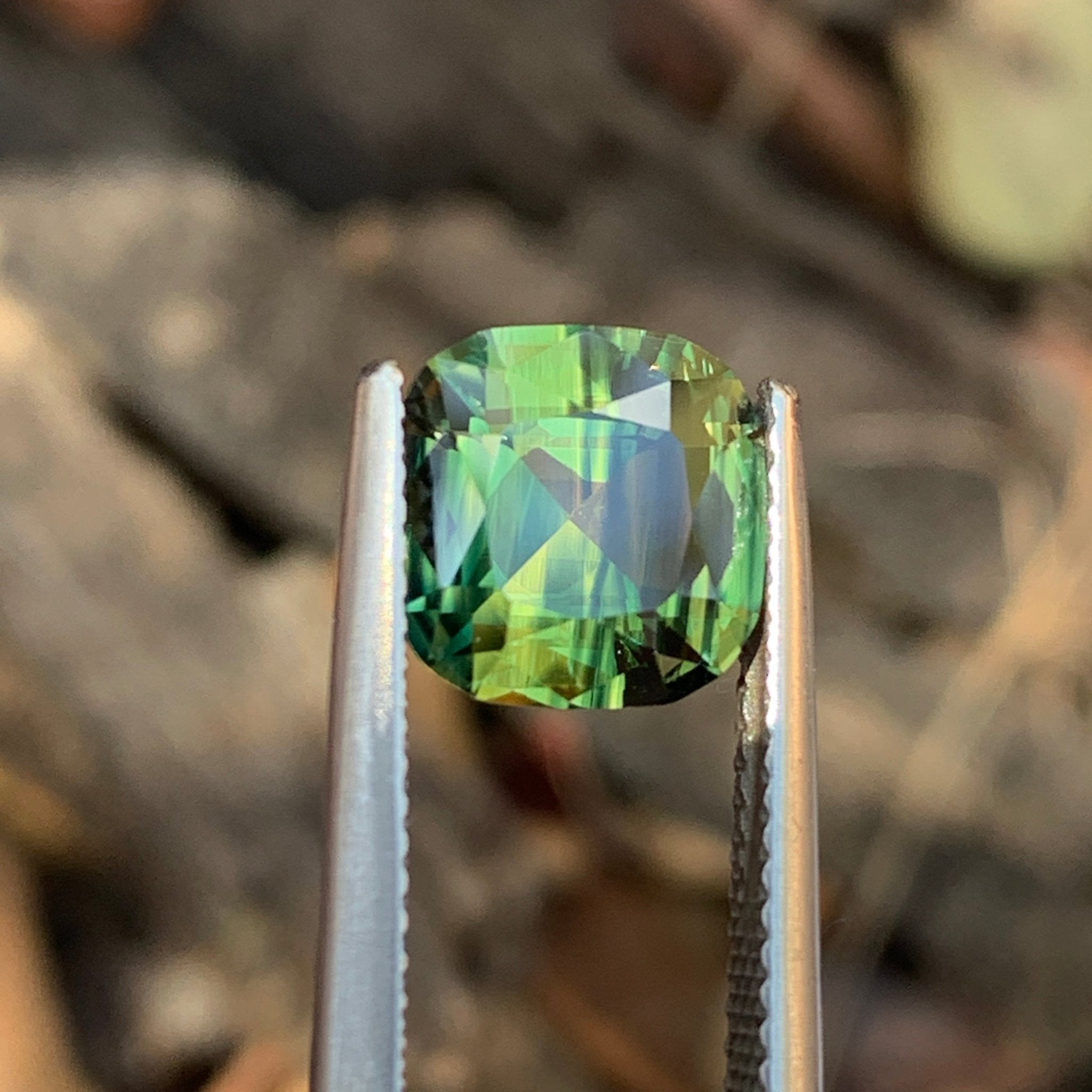 3.47ct Green Yellow Parti Sapphire Cushion