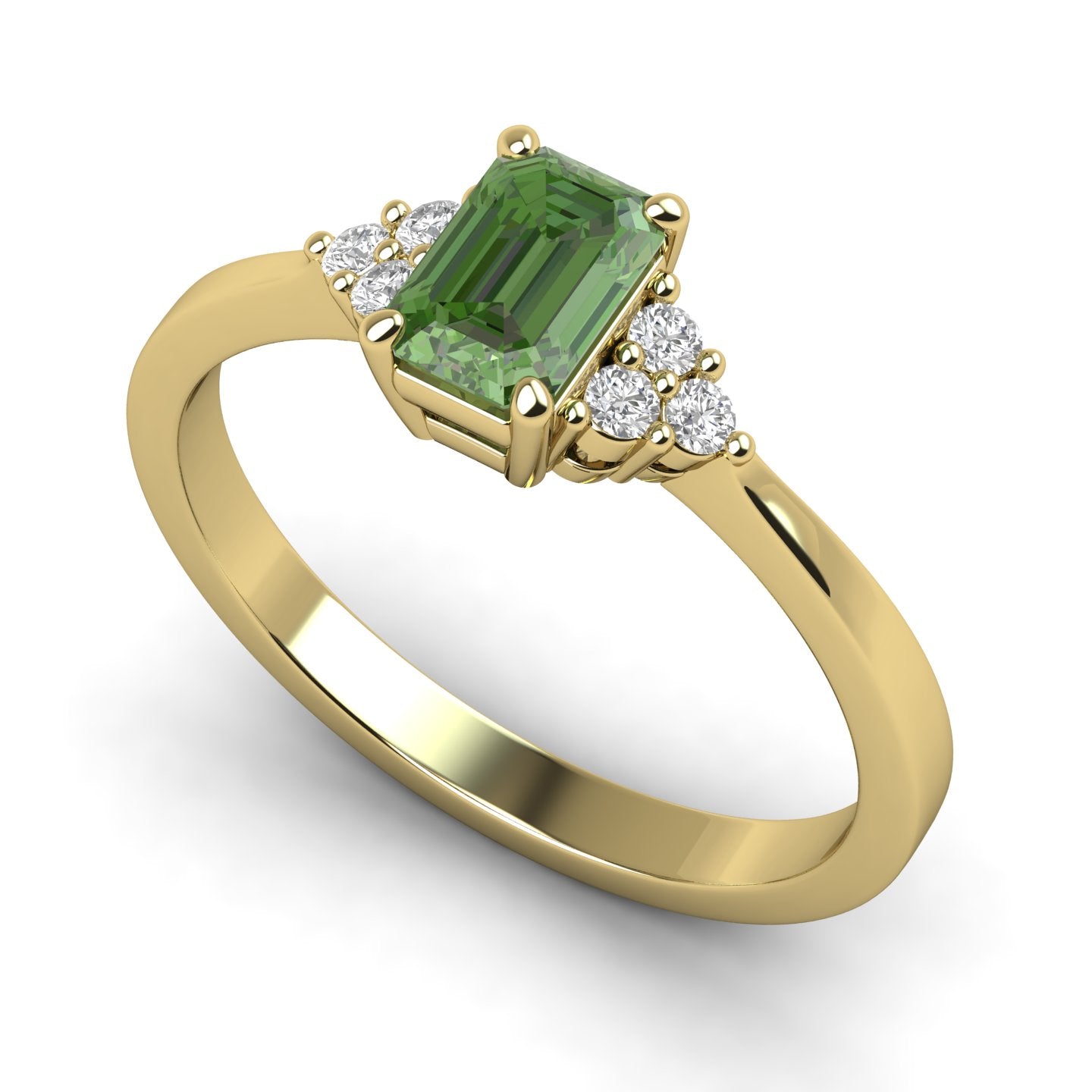 Emerald Cut Sapphire Ring ,Diamond Cluster