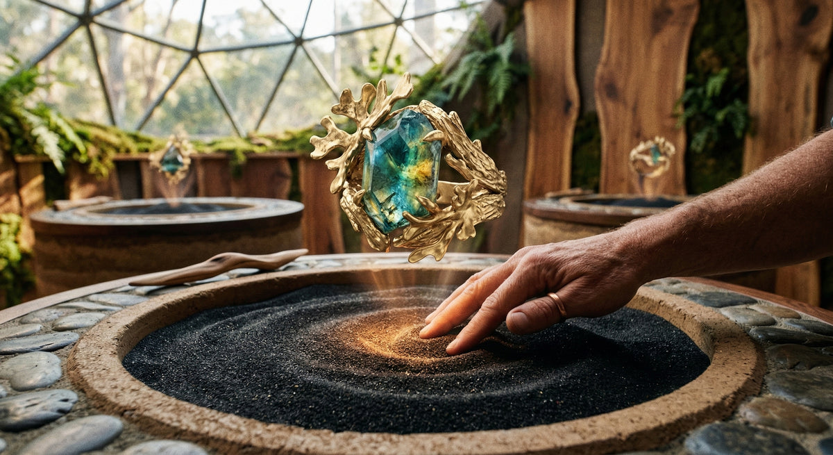 Hands working at a jeweler's bench